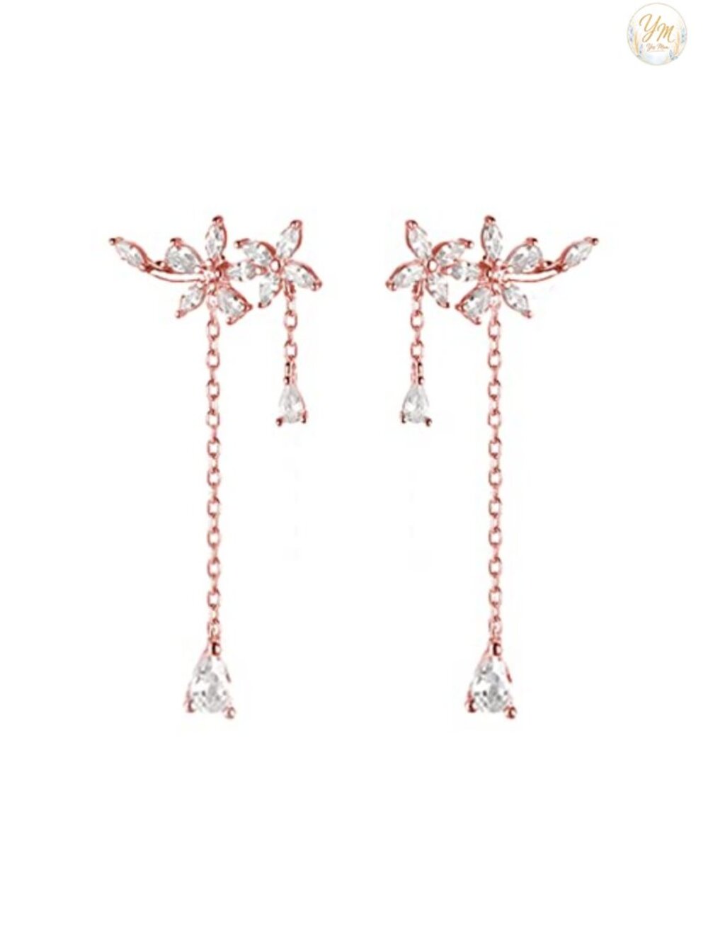 925 Sterling Silver CZ Flower Wrap Dangle Earrings Bridal Wedding